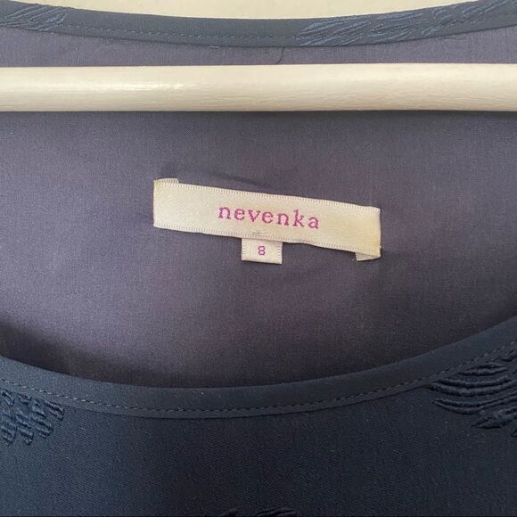 Nevenka Dress Navy Blue Embroidered Shift Crescent Moon - Picture 4 of 12